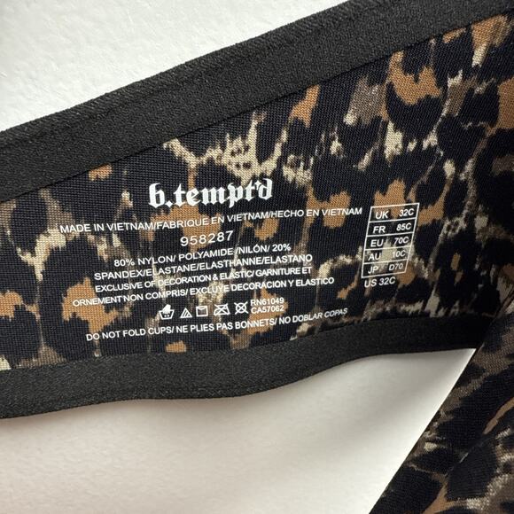 Wacoal b.tempt'd b.wow'd‎ Push Up Black Bra Leopard Print Inner Lining 32 C NWOT - Picture 10 of 10
